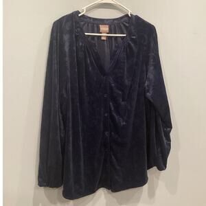 Chicos Womens Velvet Burnout Shirt Size Large Navy Blue Floral Whimsigoth Boho